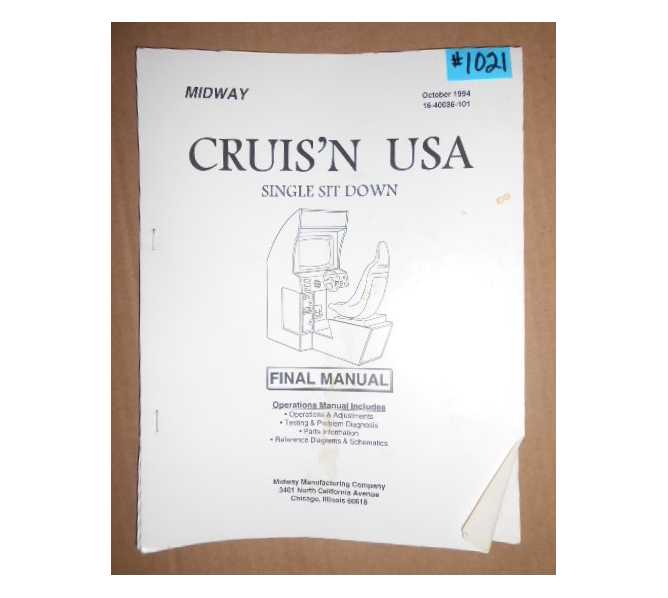 CRUIS'N USA SINGLE SIT-DOWN Arcade Machine Game FINAL OPERATIONS MANUAL & SCHEMATICS #1021 for sale 