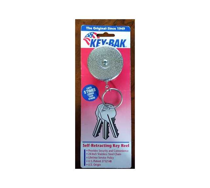 KEY-BAK Original Retractable Key Holder K/B #3 with a Chrome Front, Steel Belt Clip, Split Ring for sale  