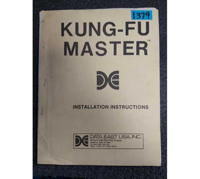 DATA EAST KUNG-FU MASTER Arcade Machine Game Installation Instructions #1379 for sale