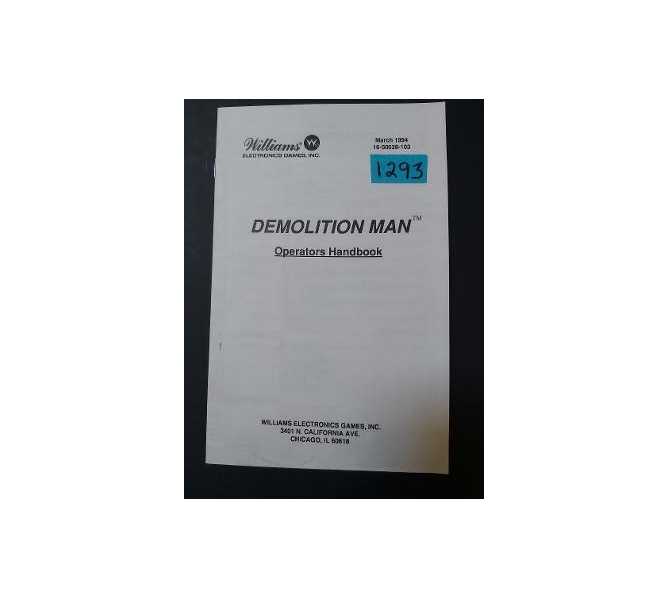 DEMOLITION MAN Pinball OPERATOR'S HANDBOOK #1293 for sale