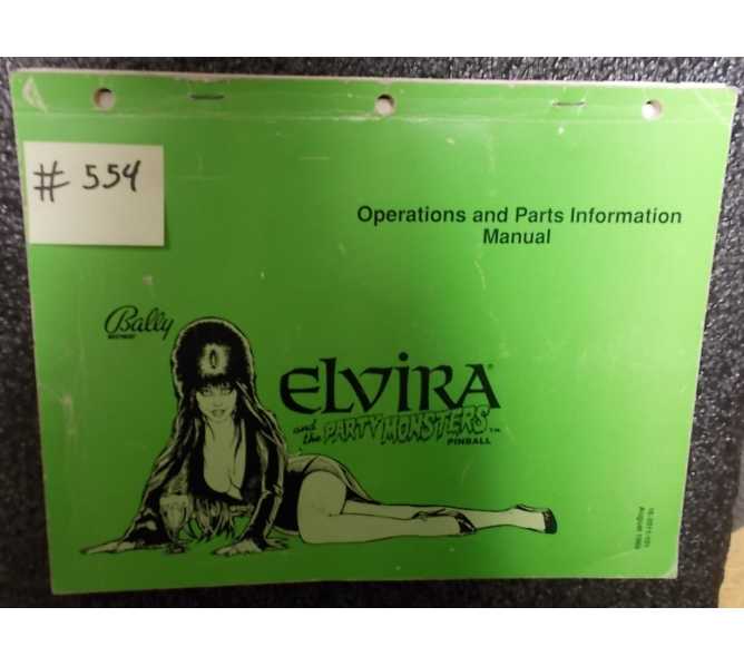 ELVIRA AND THE PARTY MONSTERS Pinball Machine Game Operator's Manual #555 for sale - BALLY