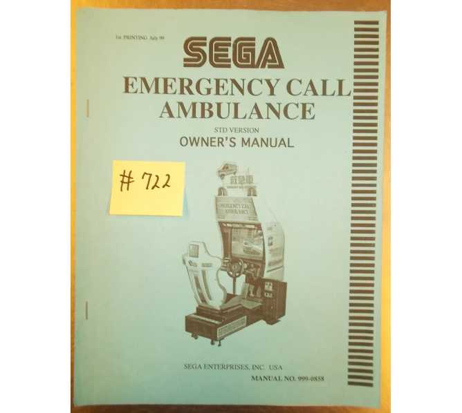 EMERGENCY CALL AMBULANCE STD VERSION Arcade Machine Game OWNER'S MANUAL #722 for sale  