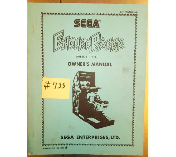 ENDURO RACER Arcade Machine Game OWNER'S MANUAL #735 for sale  