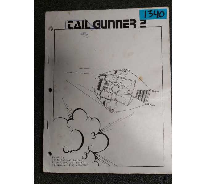 EXIDY TAIL GUNNER 2 Arcade Machine OPERATOR'S MANUAL #1340 for sale