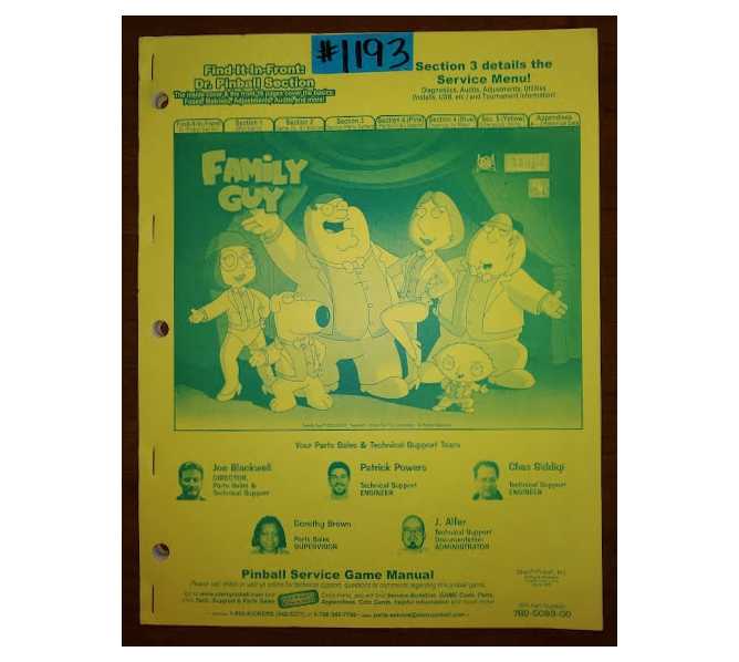 FAMILY GUY Pinball Machine Game Owner's Manual #1193 for sale 