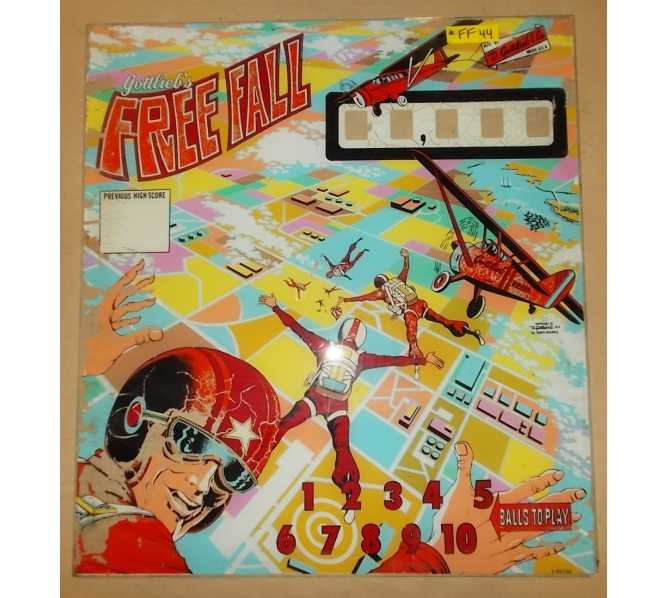 FREE FALL Pinball Machine Game Backglass Backbox Artwork - #FF44 by GOTTLIEB 