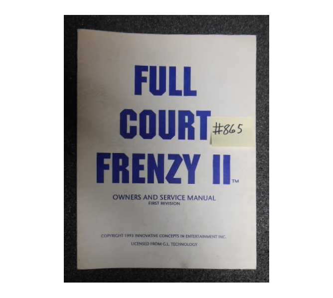 FULL COURT FRENZY II Arcade Machine Game OWNER'S and SERVICE MANUAL #865 for sale  