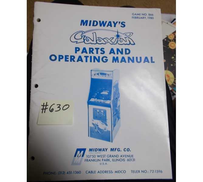 GALAXIAN Arcade Machine Game PARTS and OPERATING MANUAL #630 for sale  