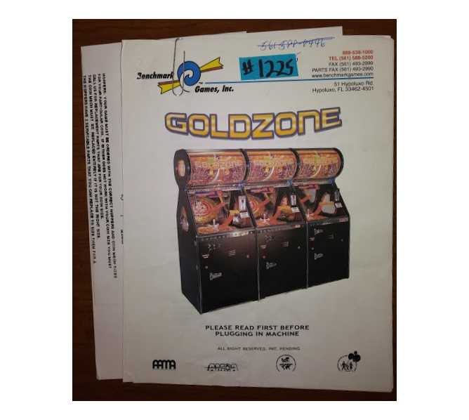 GOLDZONE Arcade Machine Game MANUAL & MISC. PAPERWORK #1225 for sale  