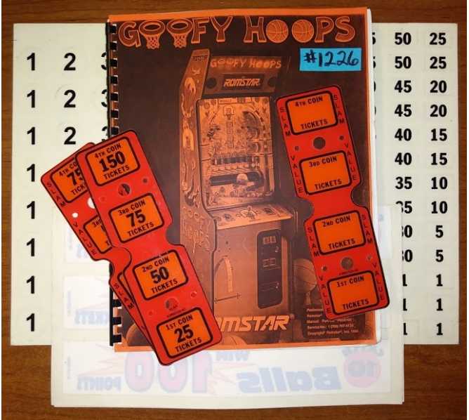 GOOFY HOOPS Arcade Machine Game MANUAL, DECAL SHEETS & PLASTICS #1226 for sale 