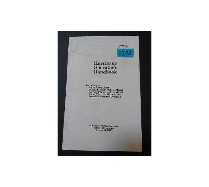 HURRICANE Pinball OPERATOR'S HANDBOOK #1302 for sale