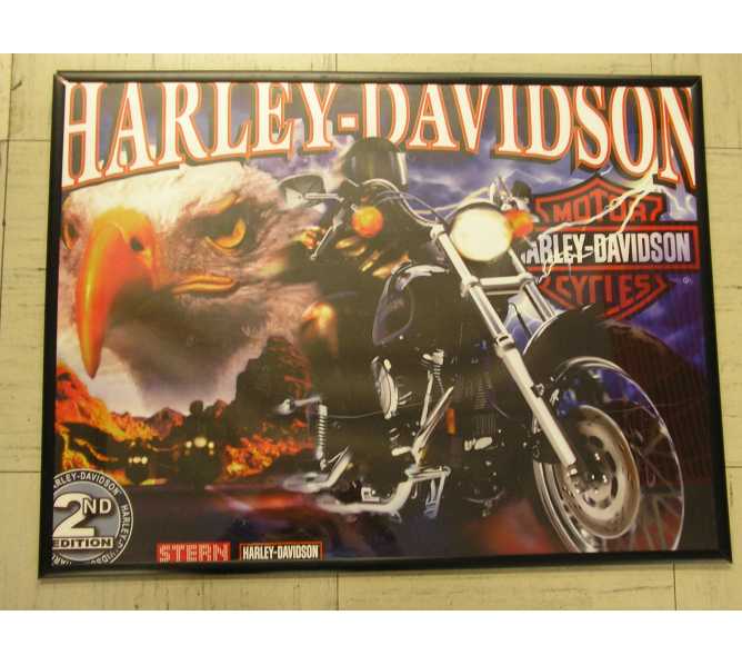 Harley Davidson 2nd Edition Pinball Machine Game Translite Backbox Artwork - Framed - Stern - For Sale