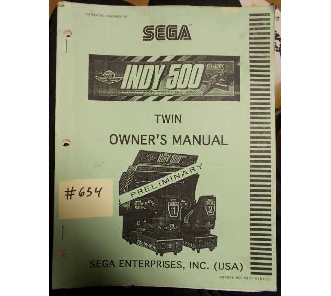 INDY 500 TWIN Arcade Machine Game OWNER'S MANUAL #654 for sale 