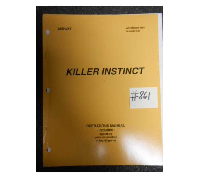 KILLER INSTINCT Arcade Machine Game OPERATIONS MANUAL #861 for sale  