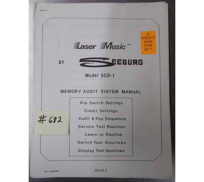 LASER MUSIC JUKEBOX MODEL SCD-1 Memory Audit System Manual #682 for sale  