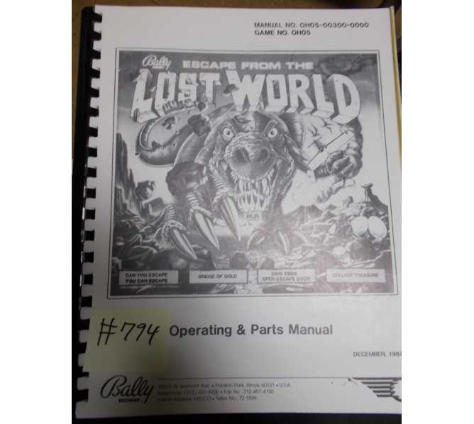 LOST WORLD Pinball Machine Game OPERATING and PARTS MANUAL #794 for sale  