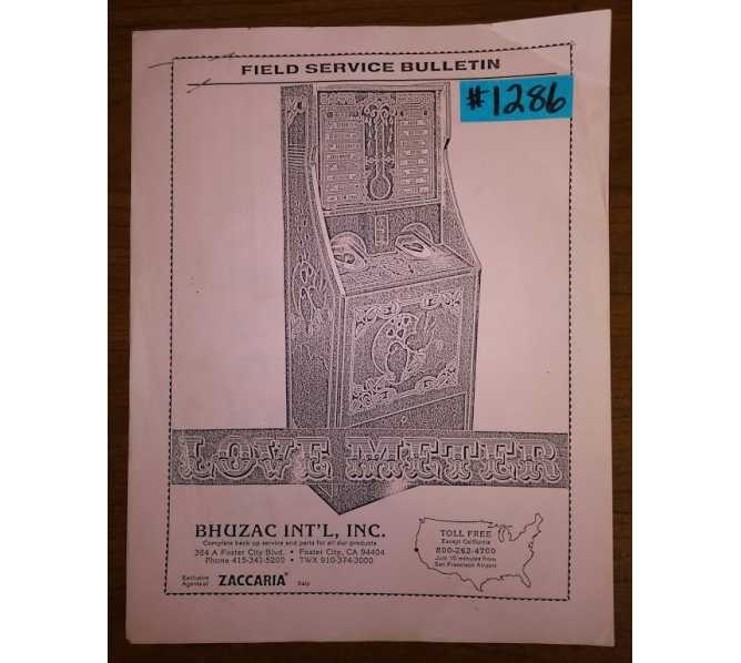 LOVE METER Arcade Machine Game FIELD SERVICE BULLETIN #1286 for sale  