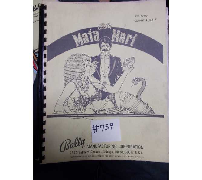 MATA HARI Pinball Machine Game Manual #759 for sale - BALLY
