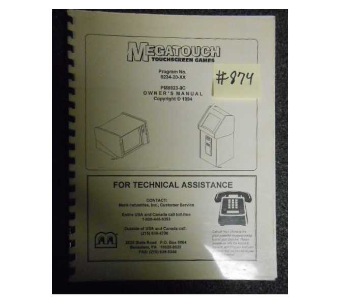MEGATOUCH TOUCHSCREEN GAMES Arcade Machine Game OWNER'S MANUAL #874 for sale  