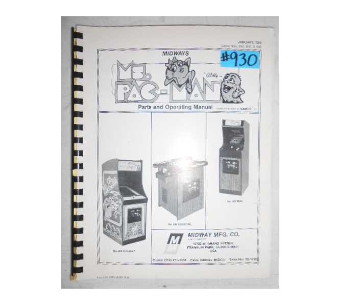 MS. PAC-MAN PACMAN Arcade Machine Game PARTS and OPERATING MANUAL with SCHEMATICS #930 for sale  