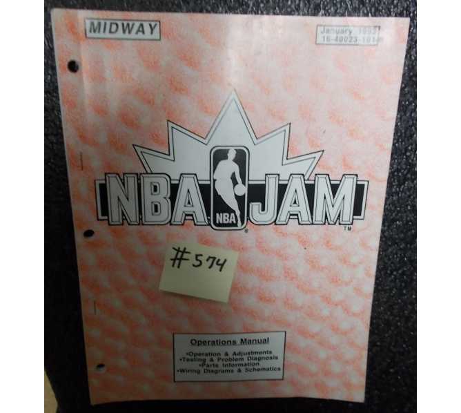 NBA JAM Video Arcade Machine Game Operational Manual #574 for sale - MIDWAY