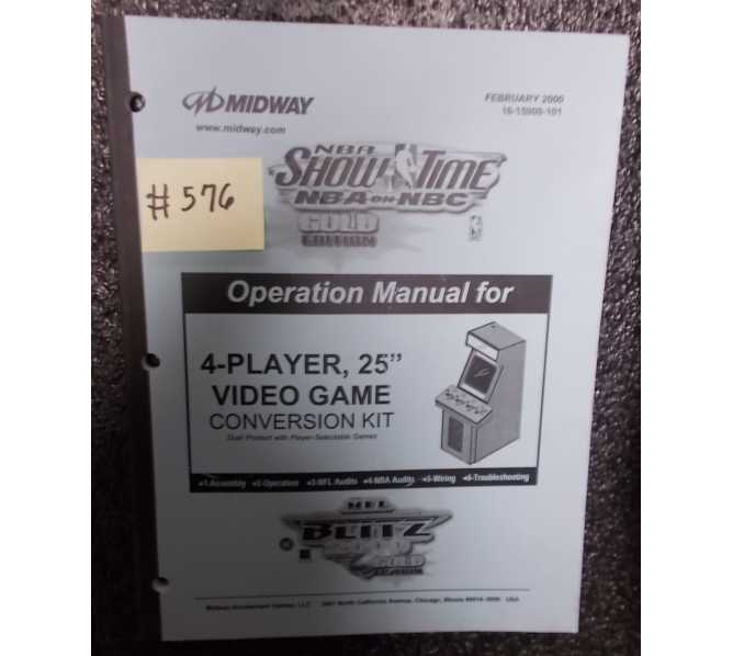 NBA SHOWTIME NBA ON NBC Video Arcade Machine Game Operation Manual #576 for sale - MIDWAY