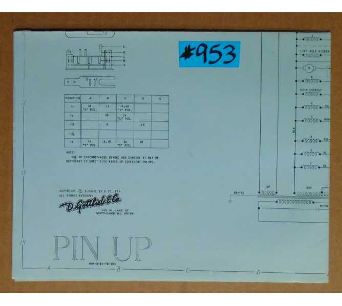 PIN UP Pinball Machine Game SCHEMATIC #953 for sale 