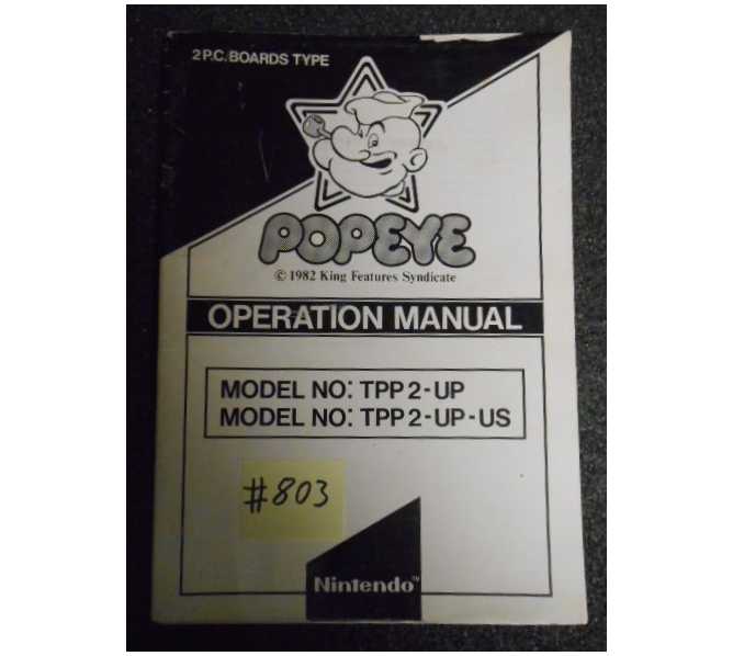 POPEYE Arcade Machine Game OPERATION MANUAL #803 for sale  