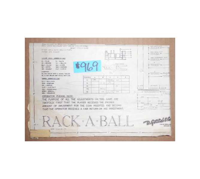 RACK-A-BALL Pinball Machine Game SCHEMATIC #969 for sale  