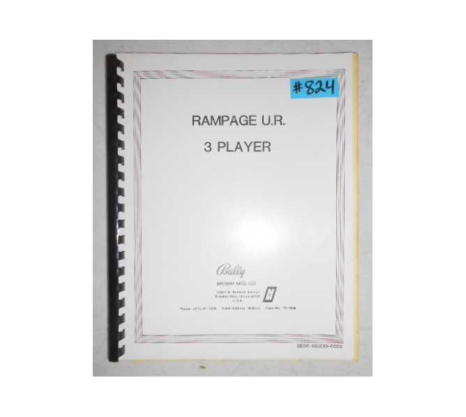 RAMPAGE U.R. 3 PLAYER Arcade Machine Game MANUAL #824 for sale  