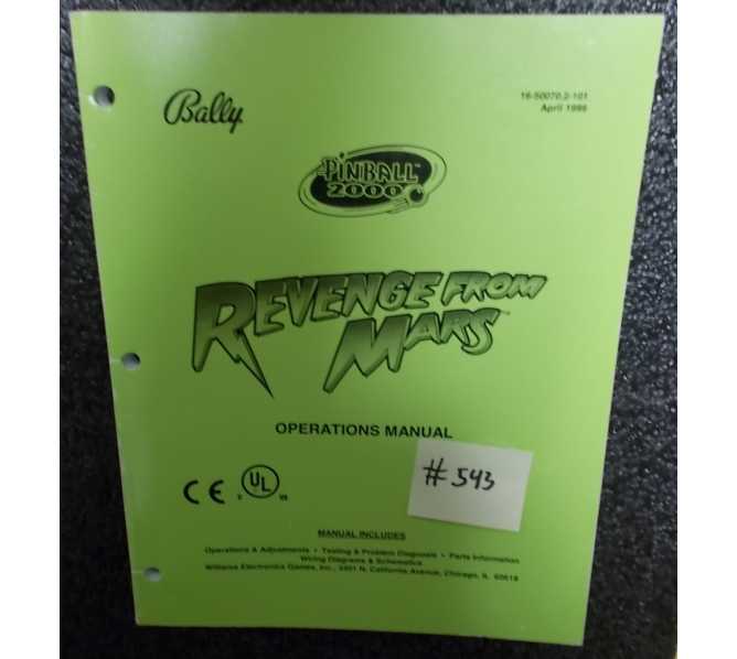 REVENGE FROM MARS Pinball Machine Game Operations Manual #543 for sale - BALLY 