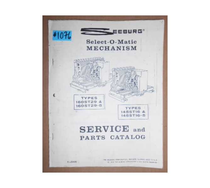 SEEBURG Jukebox SELECT-O-MATIC MECHANISM SERVICE & PARTS CATALOG #1076 for sale  