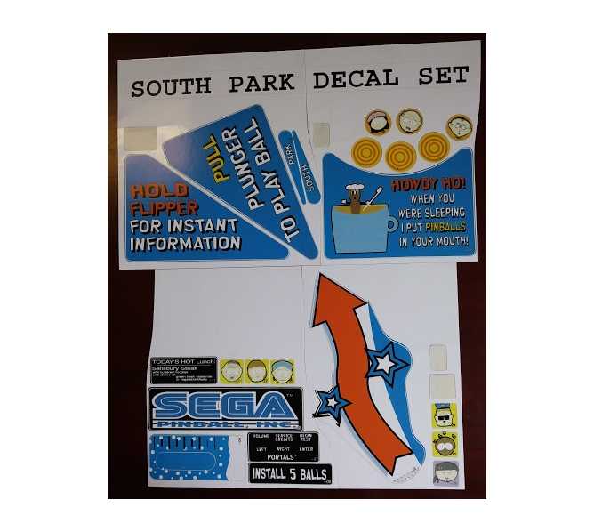 SEGA SOUTH PARK Pinball Machine Game PARTIAL Decal Set for sale 