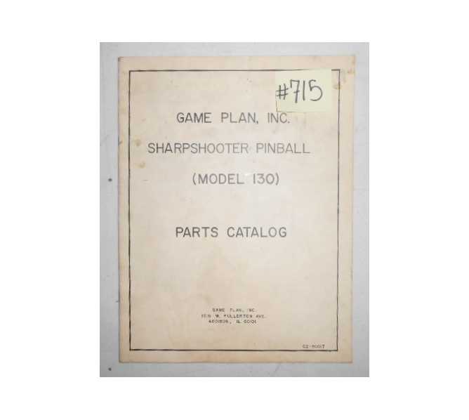 SHARPSHOOTER Pinball Machine Game Manual #715 for sale 