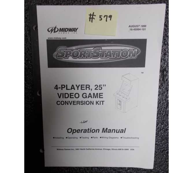 SPORTS STATION Video Arcade Machine Game Operation Manual #579 for sale - MIDWAY