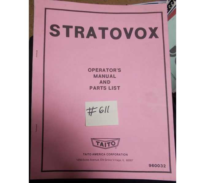 STRATOVOX Arcade Machine Game OPERATION MANUAL and PARTS LIST #611 for sale  