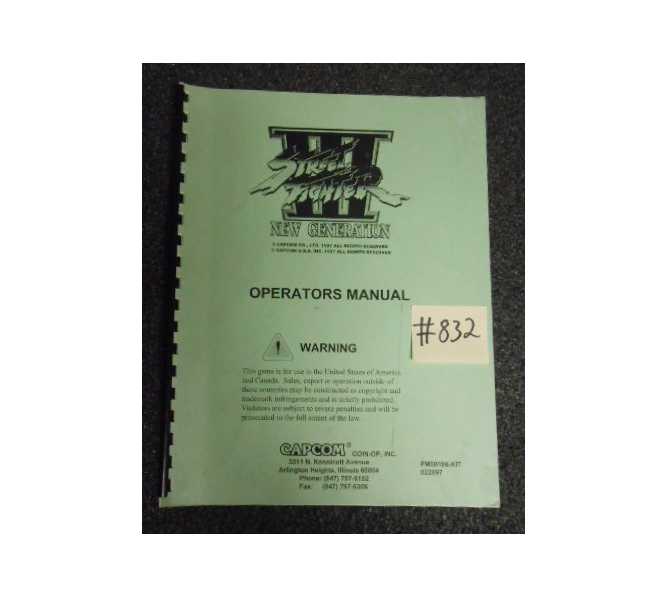 STREET FIGHTER III NEW GENERATION Arcade Machine Game OPERATORS MANUAL #832 for sale 