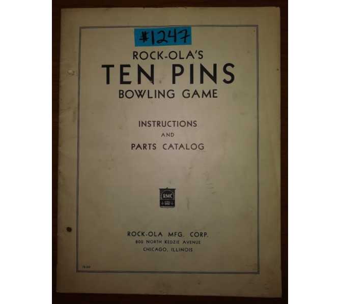 TEN PINS Arcade Machine Game INSTRUCTIONS and PARTS CATALOG #1247 for sale 