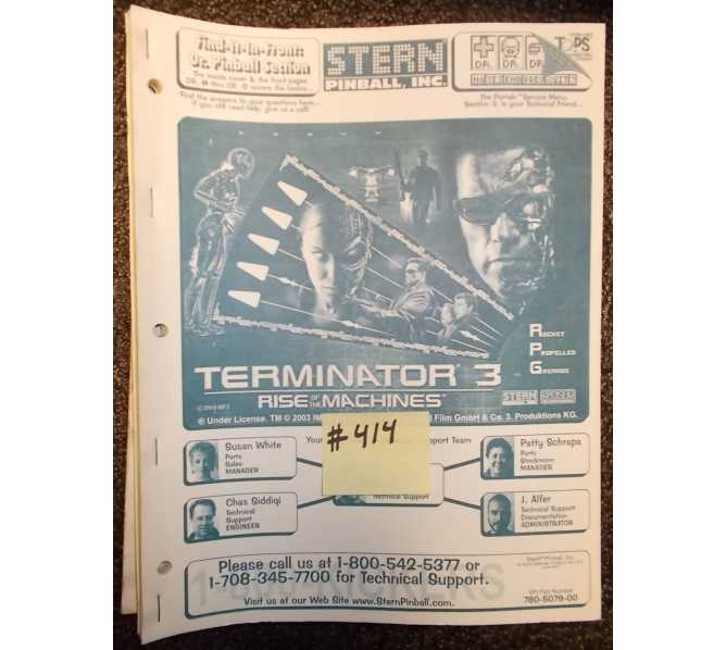 TERMINATOR 3 Pinball Machine Game Owner's Manual #414 for sale 