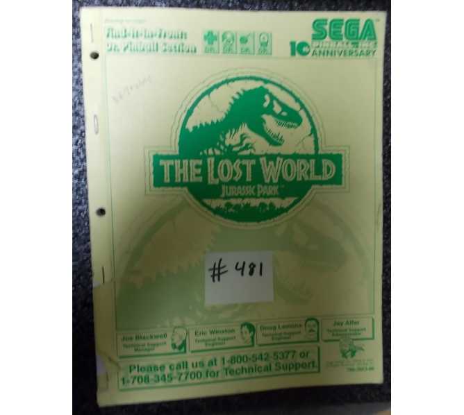 THE LOST WORLD JURASSIC PARK Pinball Machine Game Manual #481 for sale - SEGA 