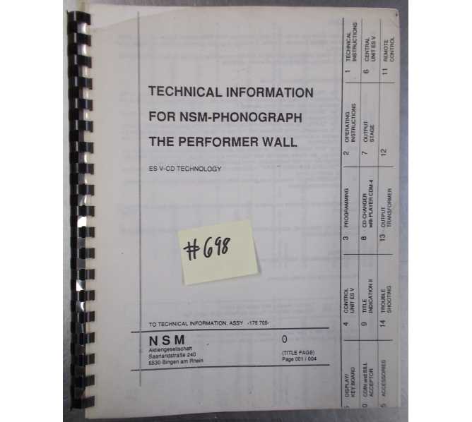 THE PERFORMER WALL Jukebox Machine Technical Information Manual #698 for sale  