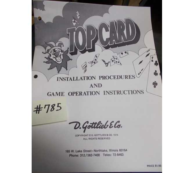 TOP CARD Pinball Machine Game Installation Procedures & Game Operation Instructions #785 for sale - GOTTLIEB  