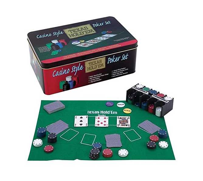 Texas Hold'em Casino Style Poker Game Chip Set 200 Piece with Poker Gaming Mat for sale