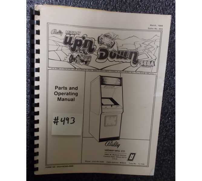 UP 'N DOWN Video Arcade Machine Game Parts and Operational Manual #493 for sale - BALLY/MIDWAY