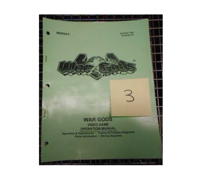 WAR GODS Video Arcade Machine Game Operations Manual for sale by MIDWAY #3 
