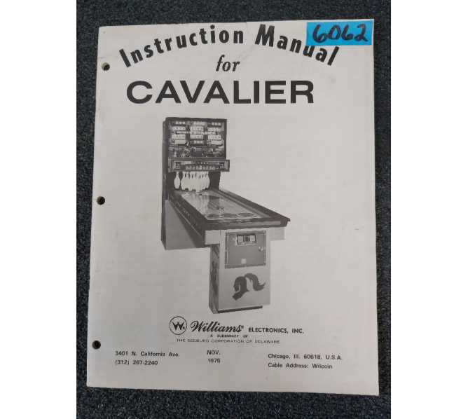 WILLIAMS CAVALIER Bowling Machine Instruction Manual #6062 for sale