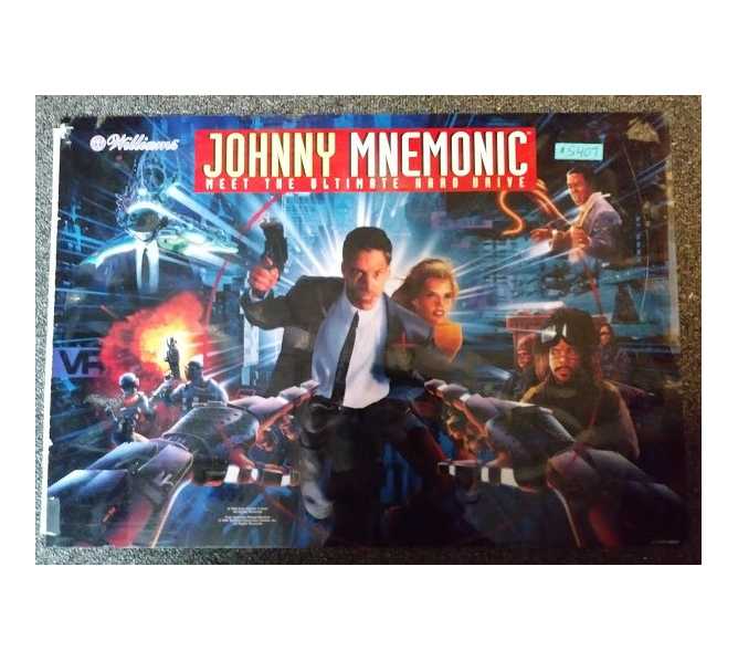 WILLIAMS JOHNNY MNEMONIC Pinball Machine Game Translite Backbox Artwork #31-1357-50042 for sale!