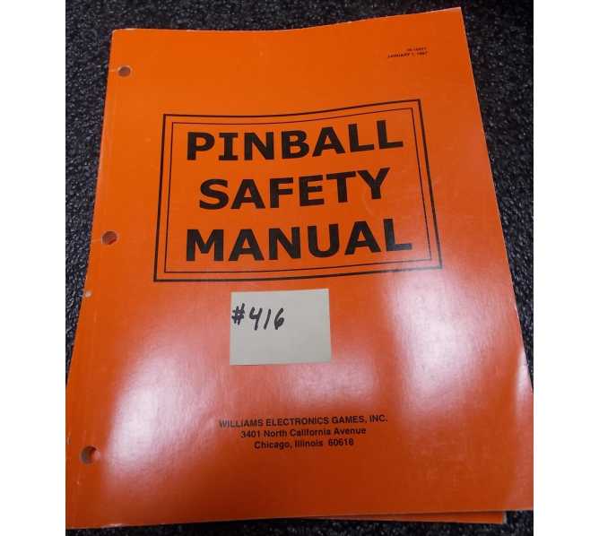 WILLIAMS Pinball Machine Game Safety Manual #416 for sale 