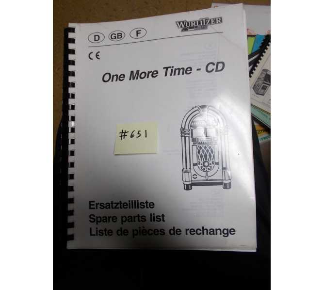 WURLITZER ONE MORE TIME CD Jukebox SPARE PARTS LIST #651 for sale 