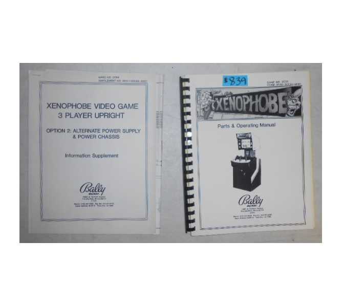 XENOPHOBE Arcade Machine Game PARTS and OPERATING MANUAL & SCHEMATICS & INFORMATION SUPPLEMENT #839 for sale 